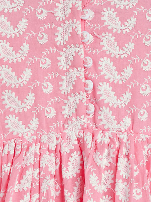 Vastramay SISHU Girl's Pink And White Chikankari Kurta Leggings Set